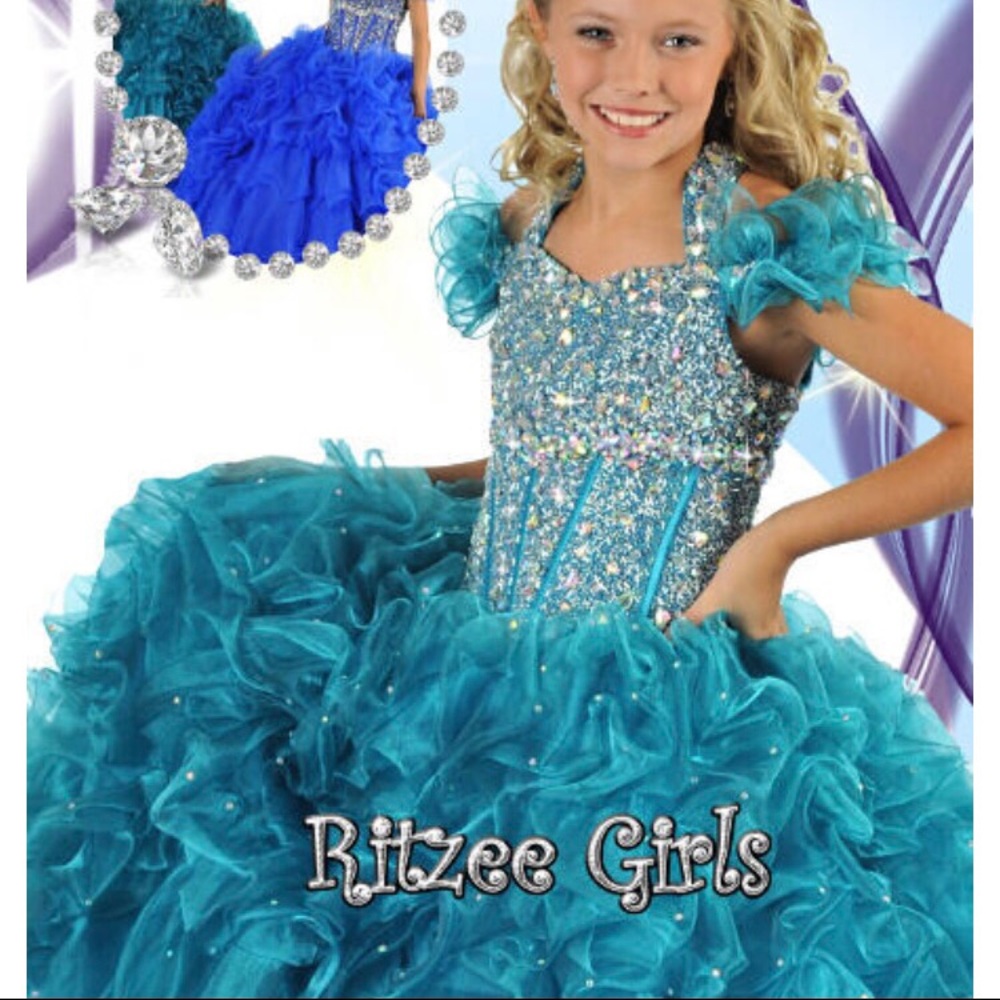 Ritzee Girl Teal Glitz Cupcake Pageant Dress